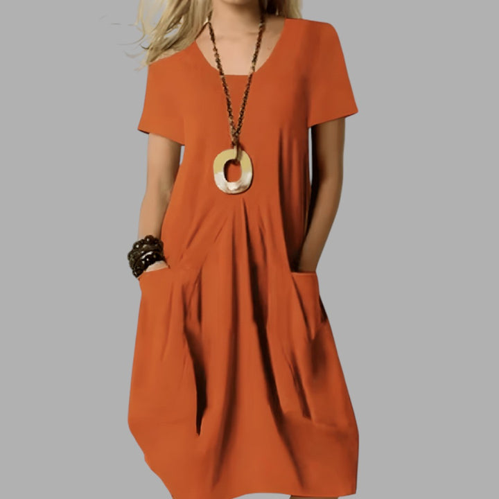 Comfortable women's casual midi dress, ideal for daily wear. A versatile spring & summer fashion staple.
