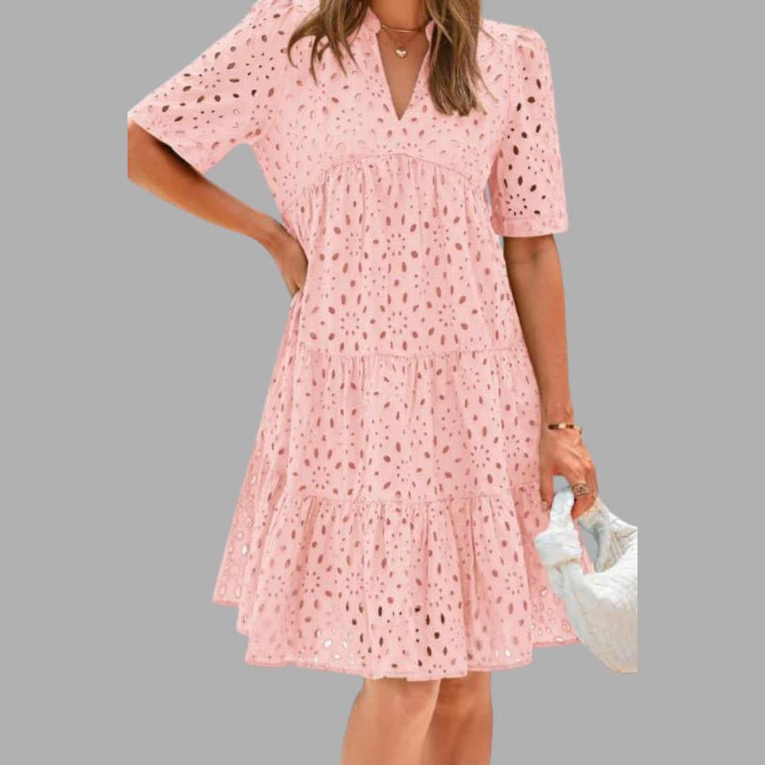 Effortless casual mini dress for women. Comfortable, versatile, & perfect as a summer daily outfit. Ladies short dress.