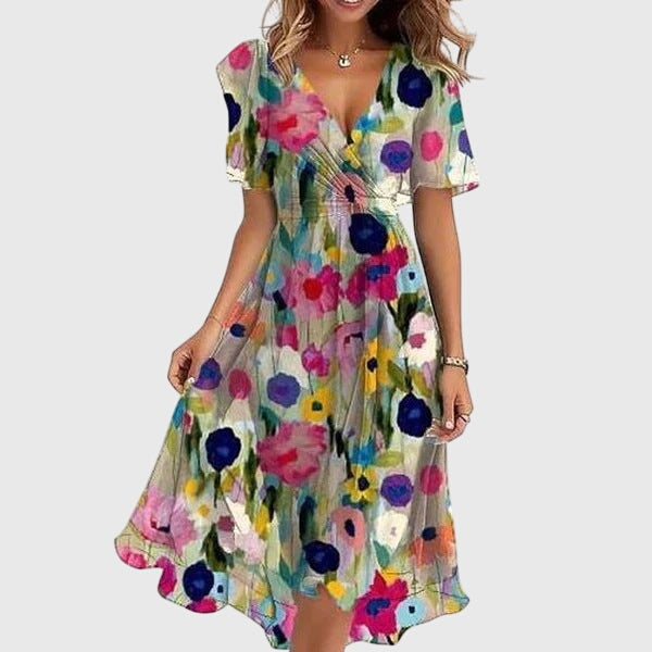Flattering fit midi dress for women. Enjoy comfortable, flowy elegance, suitable for summer day or evening wear.