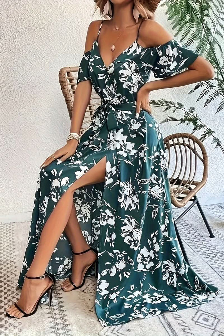 Elegant cold shoulder maxi dress for women, ideal as a romantic evening or party dress.