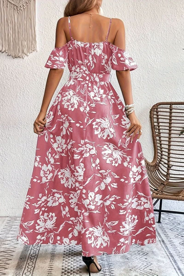 Elegant cold shoulder maxi dress, a romantic and feminine attire choice for special events.