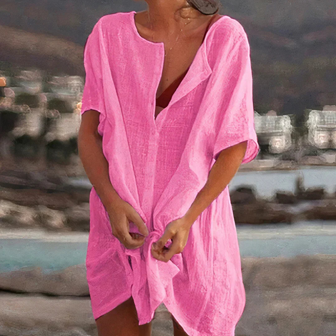 Stylish lightweight women's beach dress, ideal as a comfortable cover-up or casual summer vacation wear.