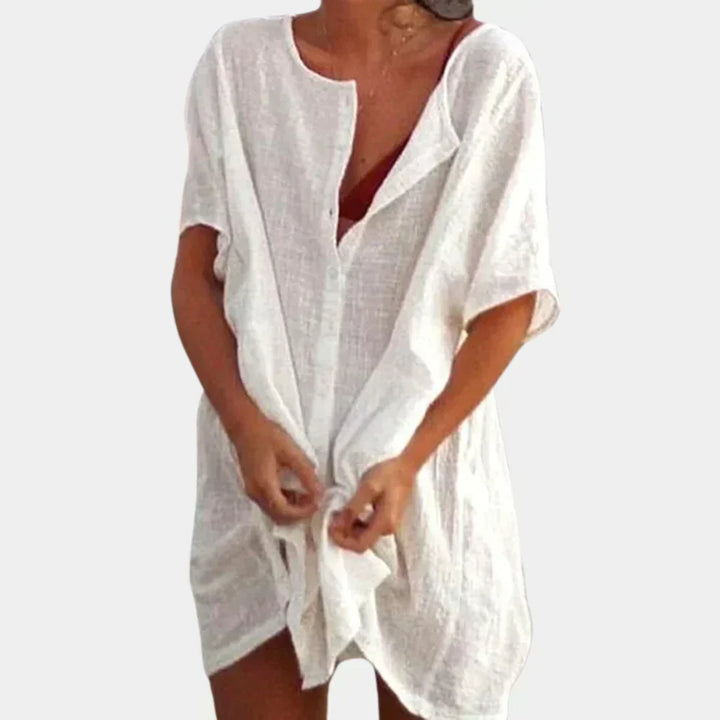 Women's effortless linen-blend beach tunic cover-up, perfect for summer vacation & resort wear.