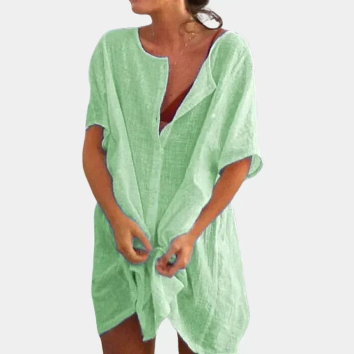 Luna women's linen-blend tunic cover-up for beach and pool, a relaxed & stylish summer essential.