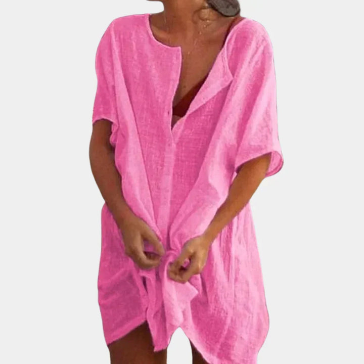 Effortless women's beach tunic, a lightweight linen-blend cover-up for casual summer vacation wear.
