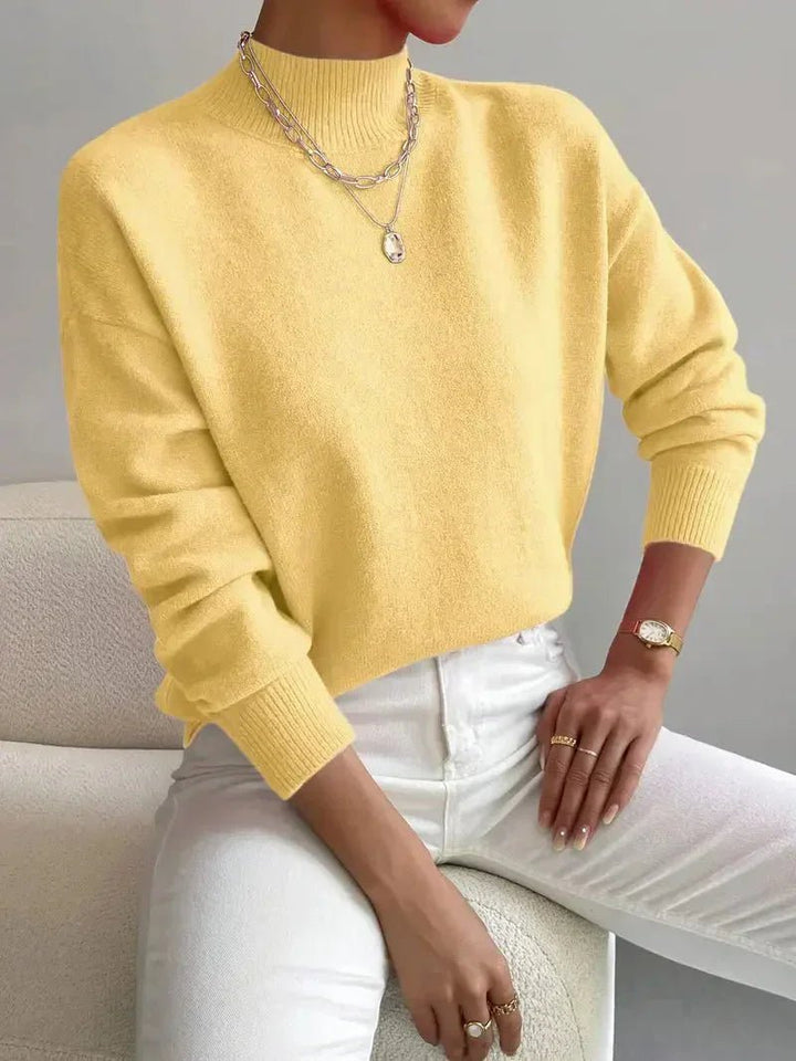 Soft knit women's mock turtleneck, relaxed fit for ultimate comfort and a great layering top.