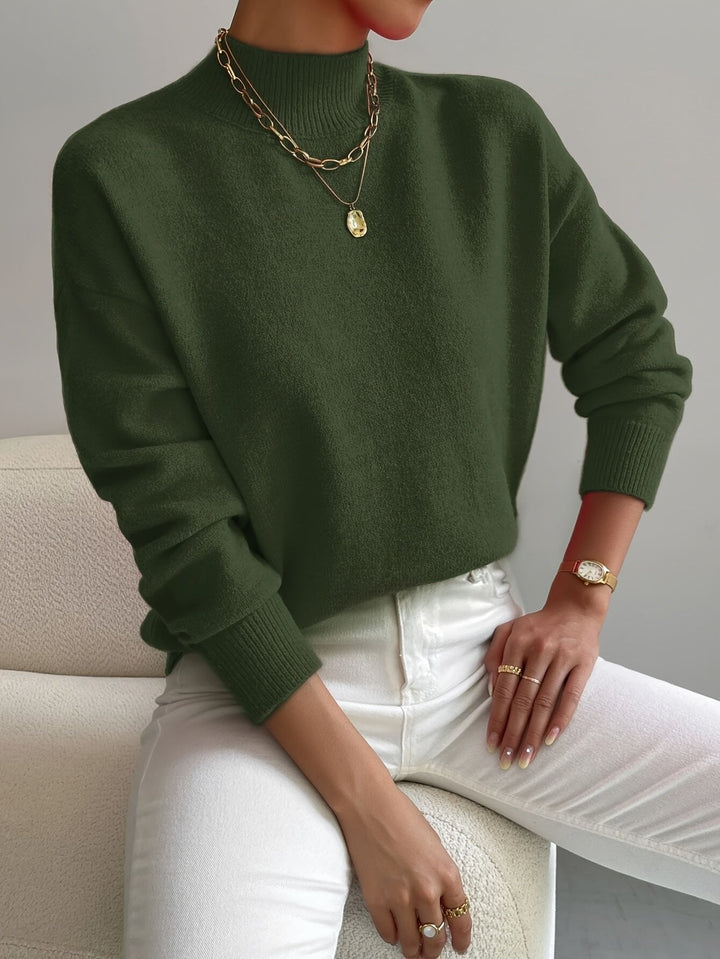 Everyday women's mock turtleneck sweater. Relaxed fit knit for comfort and effortless style.