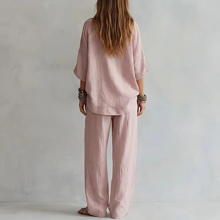 Casual women's off-shoulder co-ord set, a stylish two-piece matching outfit perfect for summer lounging.