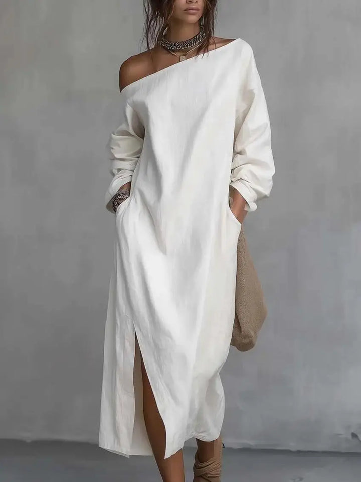 Comfortable Women's Pull-on Maxi Dress featuring a stylish one-shoulder design. Perfect for effortless summer.