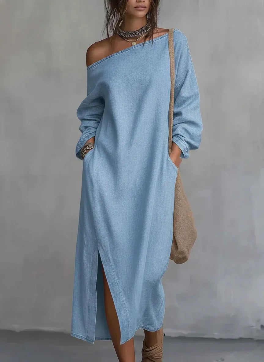 Versatile Women's Flowy One Shoulder Maxi Dress, a summer essential for elegant casual & beach style.