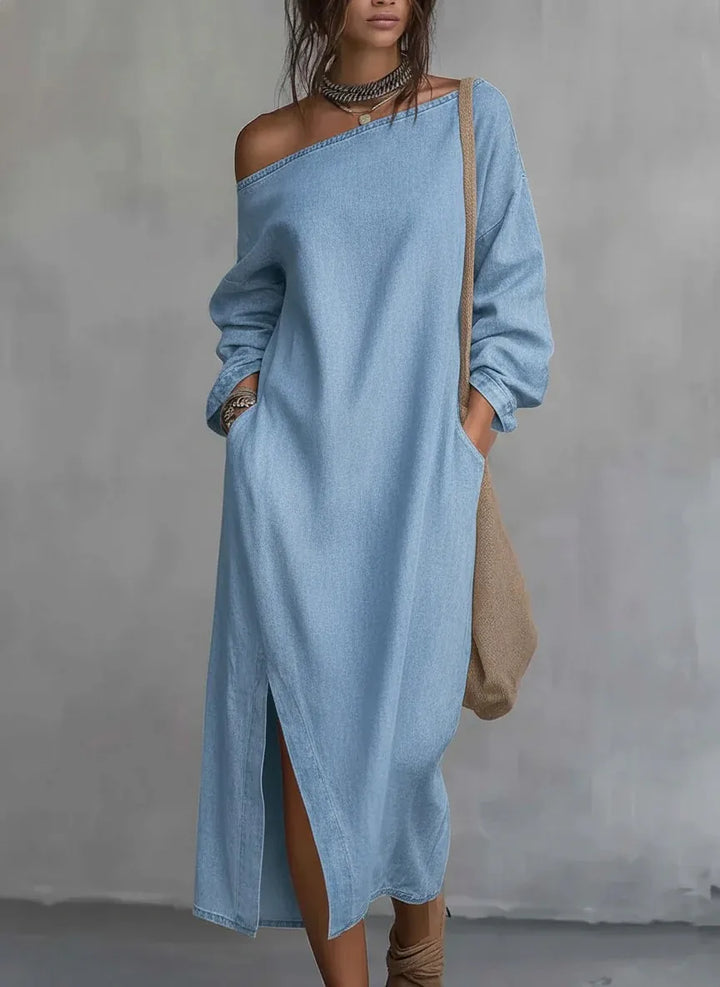 Versatile Women's Flowy One Shoulder Maxi Dress, a summer essential for elegant casual & beach style.
