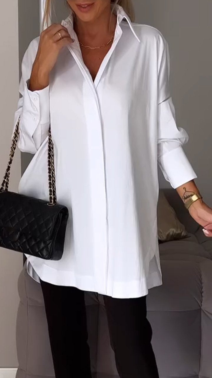 Lightweight sheer women's oversized blouse with a classic collar, perfect for breathable, stylish wear.