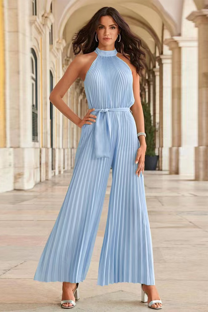 Versatile women's pleated jumpsuit, easily styled for casual wear, travel, or an elegant dinner outfit. Effortless design.