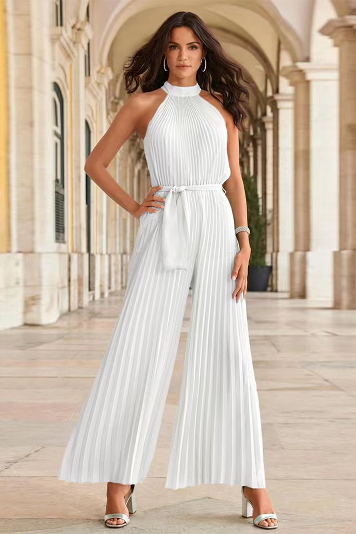 Fashionable women's pleated jumpsuit offering effortless style and ultimate comfort. A chic one-piece for summer or travel.