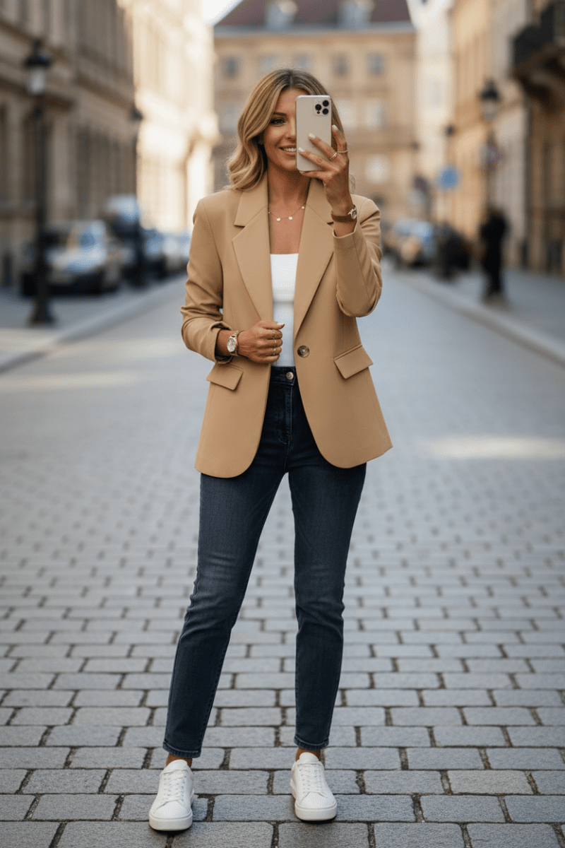 Lightweight women's relaxed blazer jacket, an essential for business casual and versatile fashion.
