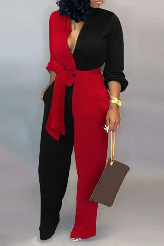 Elegant women's V-neck jumpsuit, a stylish one-piece outfit ideal for summer fashion and versatile wear.