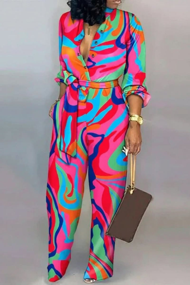 Trendy women's V-neck jumpsuit, a versatile and comfortable clothing choice for modern fashion.