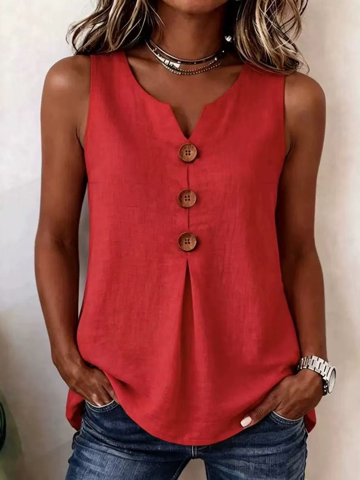 Flowing women's V-neck pleated blouse, a versatile sleeveless tank top perfect for casual spring and summer fashion.