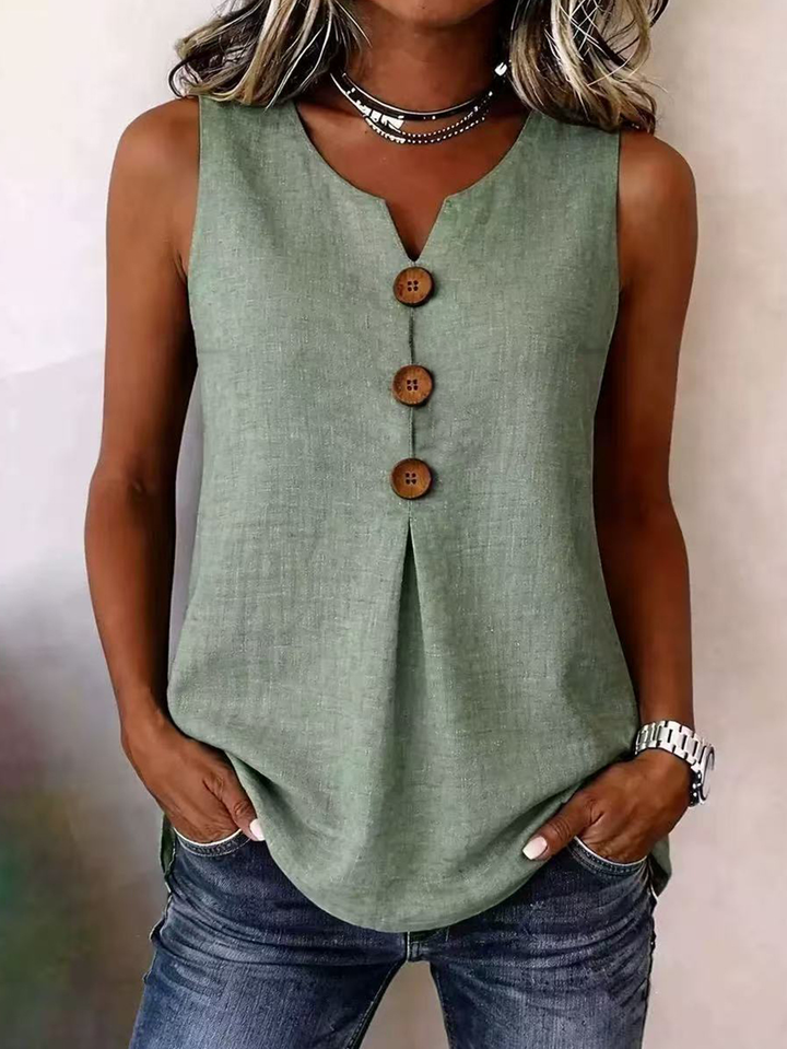 Effortless women's V-neck tank top, a comfortable sleeveless blouse with stylish pleated details for summer fashion.
