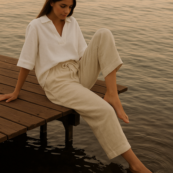 Women's effortless wide-leg summer trousers in a relaxed fit, perfect for comfortable warm weather casual wear.