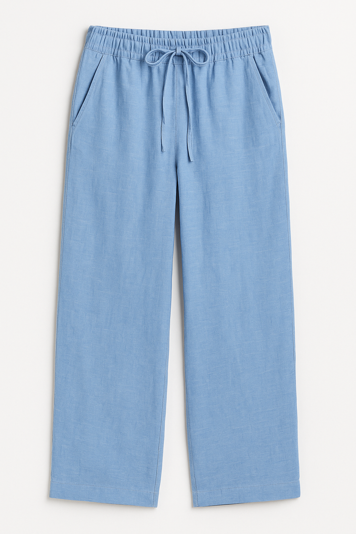 Comfortable women's summer trousers with a relaxed, wide-leg design for effortless style and warm-weather wear.