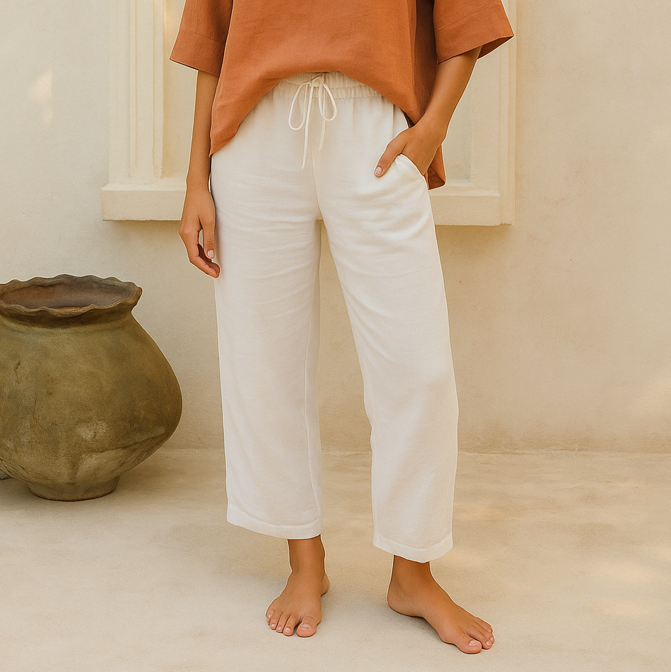 Everyday chic: Women's comfortable summer trousers with a relaxed wide-leg fit, ideal for warm weather apparel.