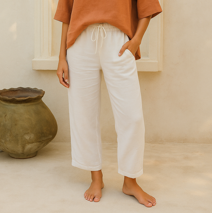 Everyday chic: Women's comfortable summer trousers with a relaxed wide-leg fit, ideal for warm weather apparel.