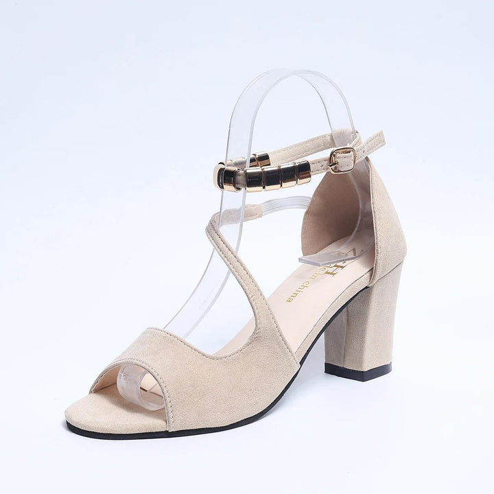 Casual chic women's open toe block heel sandals with a delicate beaded ankle strap design.