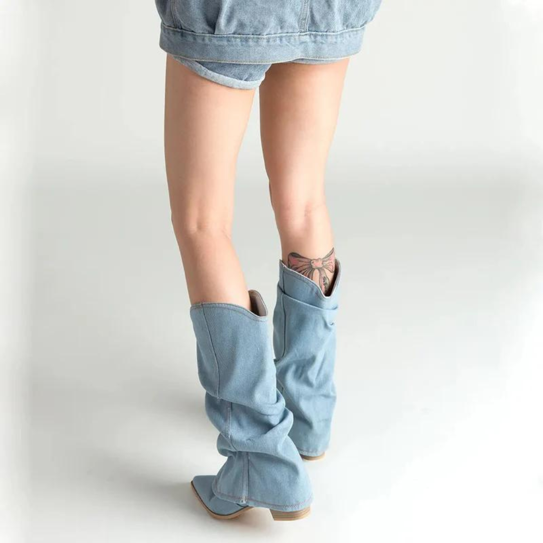 Versatile women's pleated tall boots with a pointed toe and comfortable block heel, suitable for various fall ensembles.