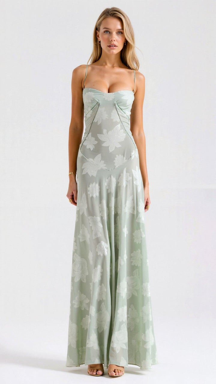 Sophisticated white women's maxi dress with elegant straps, suitable for formal events & special occasions.