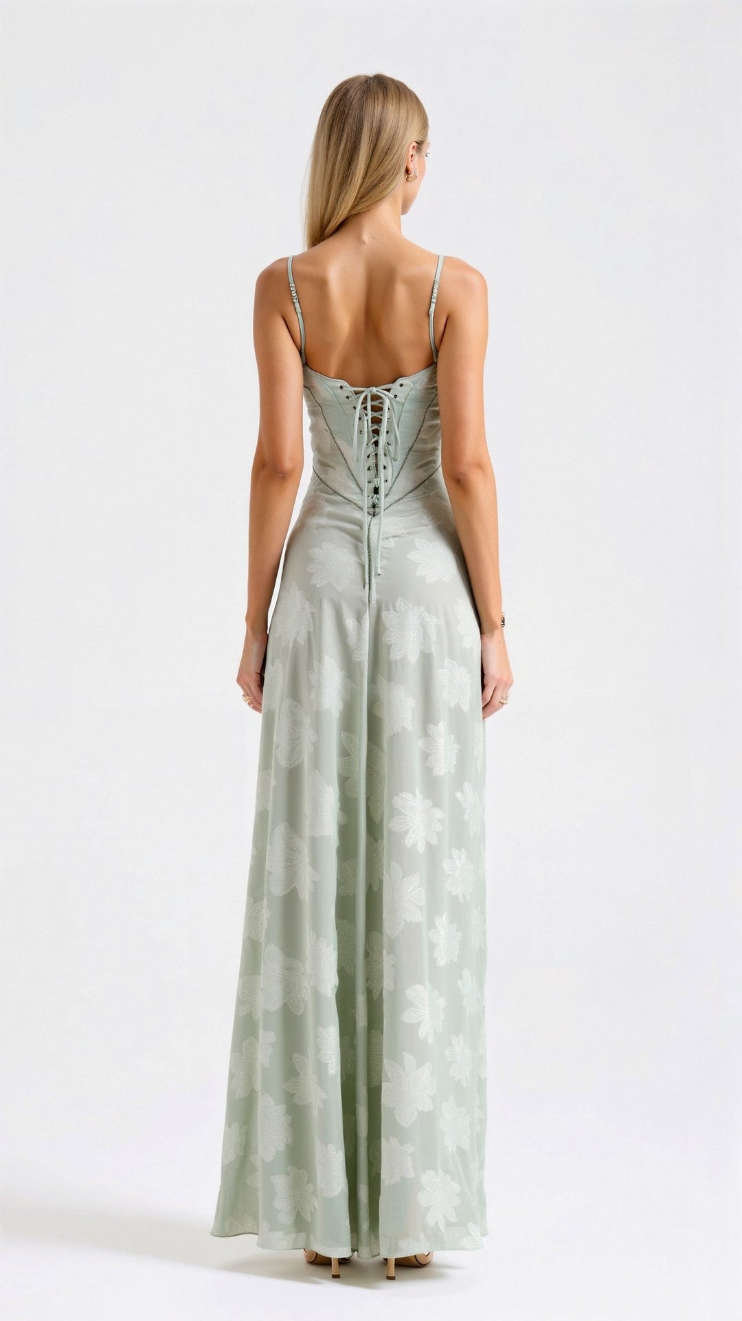Elegant strap pink maxi dress for women, a beautiful evening gown or formal event attire.