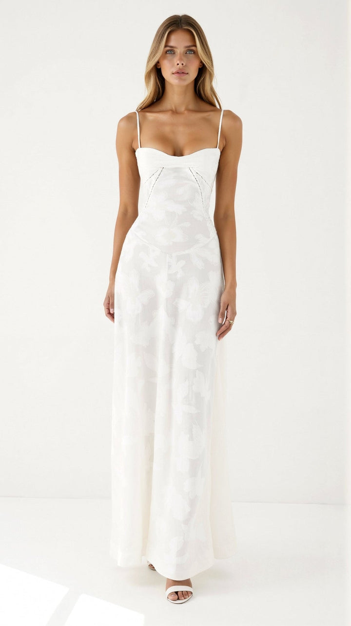 Women's formal strap maxi dress in black, green, white & pink for elegant parties & special occasions.