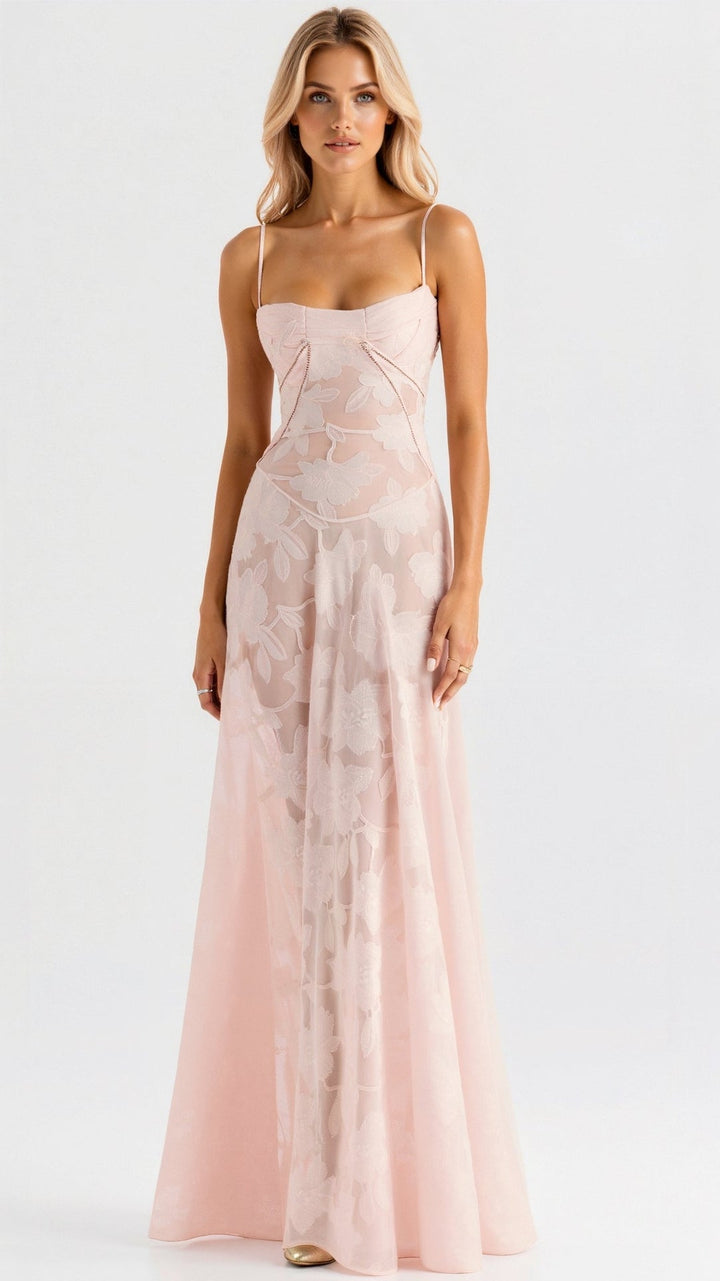 Formal event women's elegant strap maxi dress, perfect for wedding guests & evening parties.