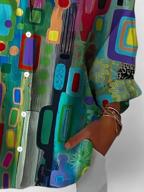 Comfortable women's geometric blouse, a versatile shirt for both formal occasions and casual chic everyday wear.