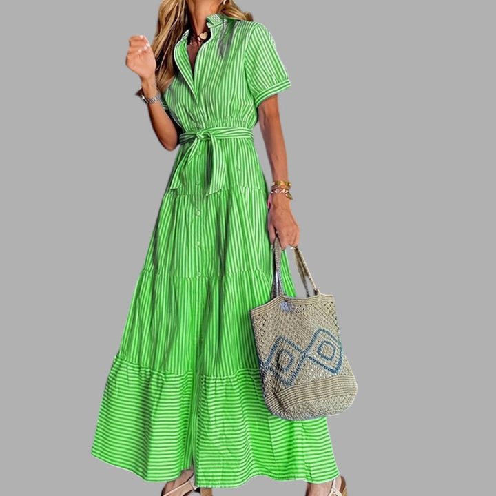 Women's elegant blue maxi dress for special occasions. Flowing, comfortable, and modest long evening gown.