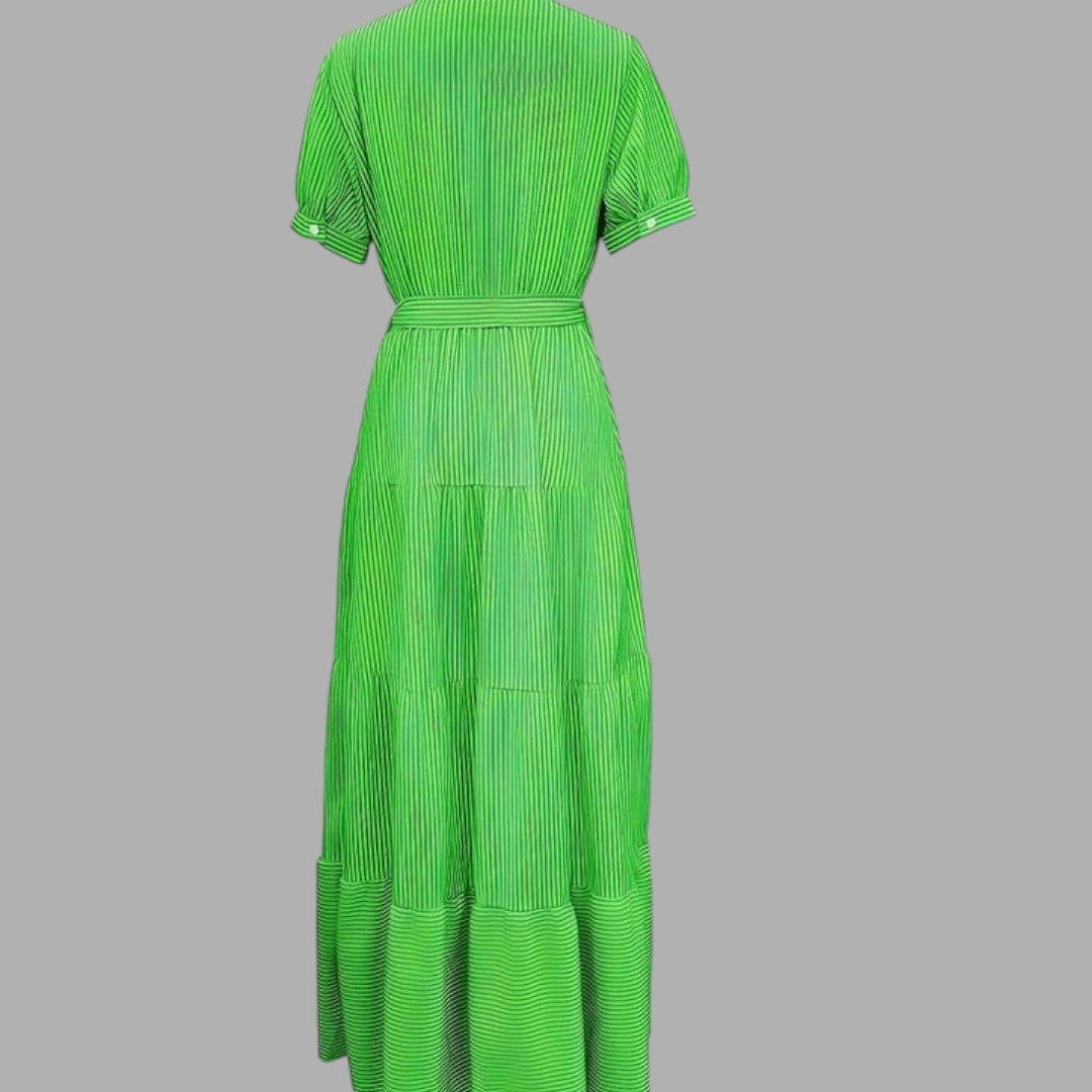 Long green maxi dress for women. Elegant, flowing, and comfortable formal gown for evening wear & special events.