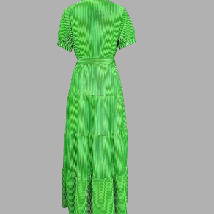Long green maxi dress for women. Elegant, flowing, and comfortable formal gown for evening wear & special events.
