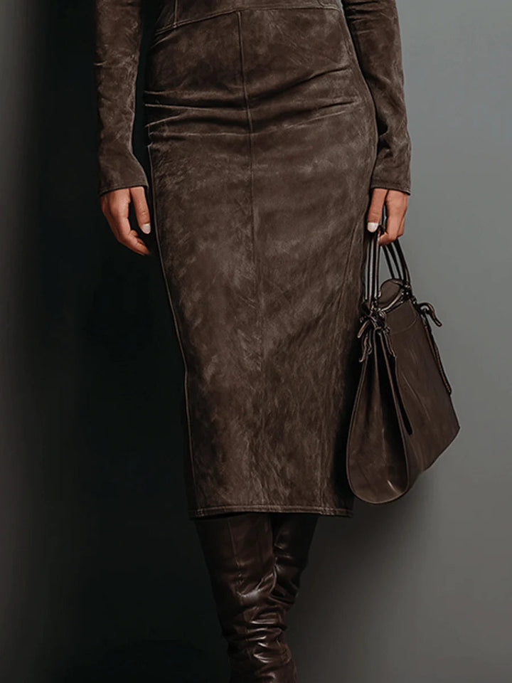 Women's fashionable long sleeve bodycon bandage midi dress with turtleneck for evening, formal, or party events.