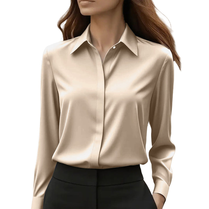 Professional women's elegant long-sleeve blouse with button details, a classic top for versatile fashion.
