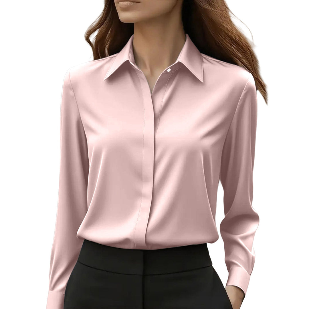 Stylish women's button-accent blouse, an elegant long-sleeve top for sophisticated work & formal events.