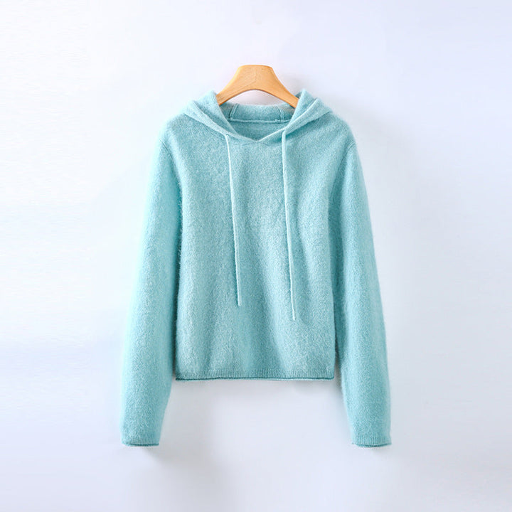 Elegant women's long-sleeve pullover hoodie in a soft comfortwear fabric, perfect for casual chic.