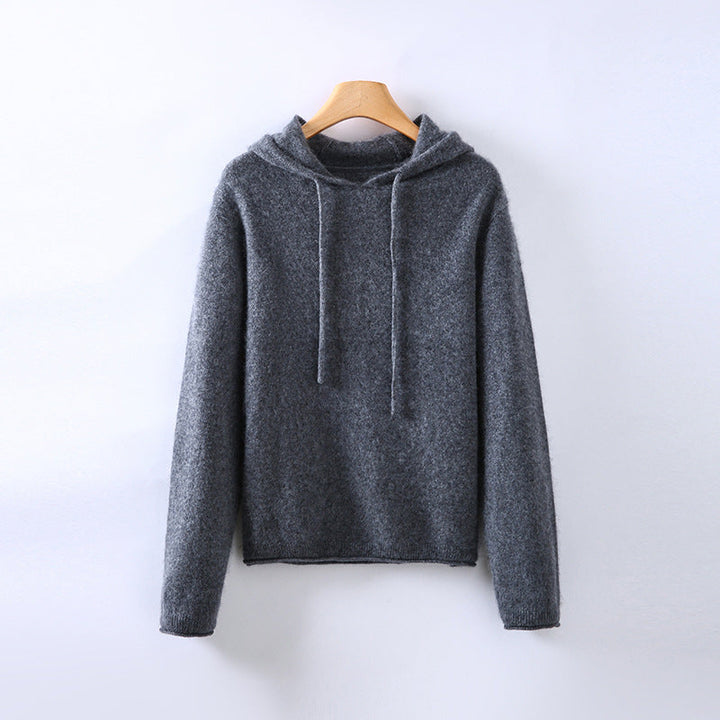 Model wearing a women's elegant comfort pullover hoodie, showcasing its soft feel and versatile casual style.