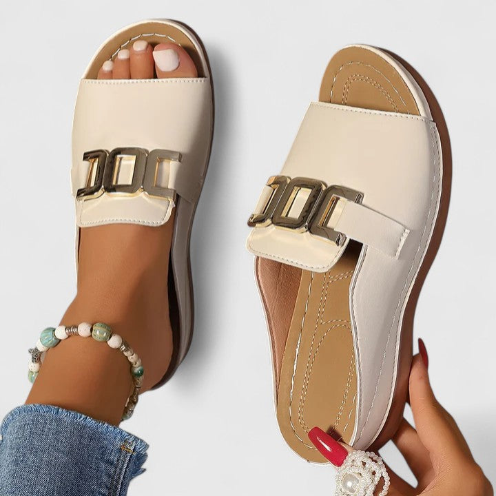 Elegant women's summer sandals, orthopedic arch support, comfortable for daily wear.