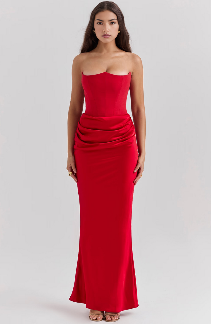 Women's fashion strapless homecoming dress, beautifully draped.
