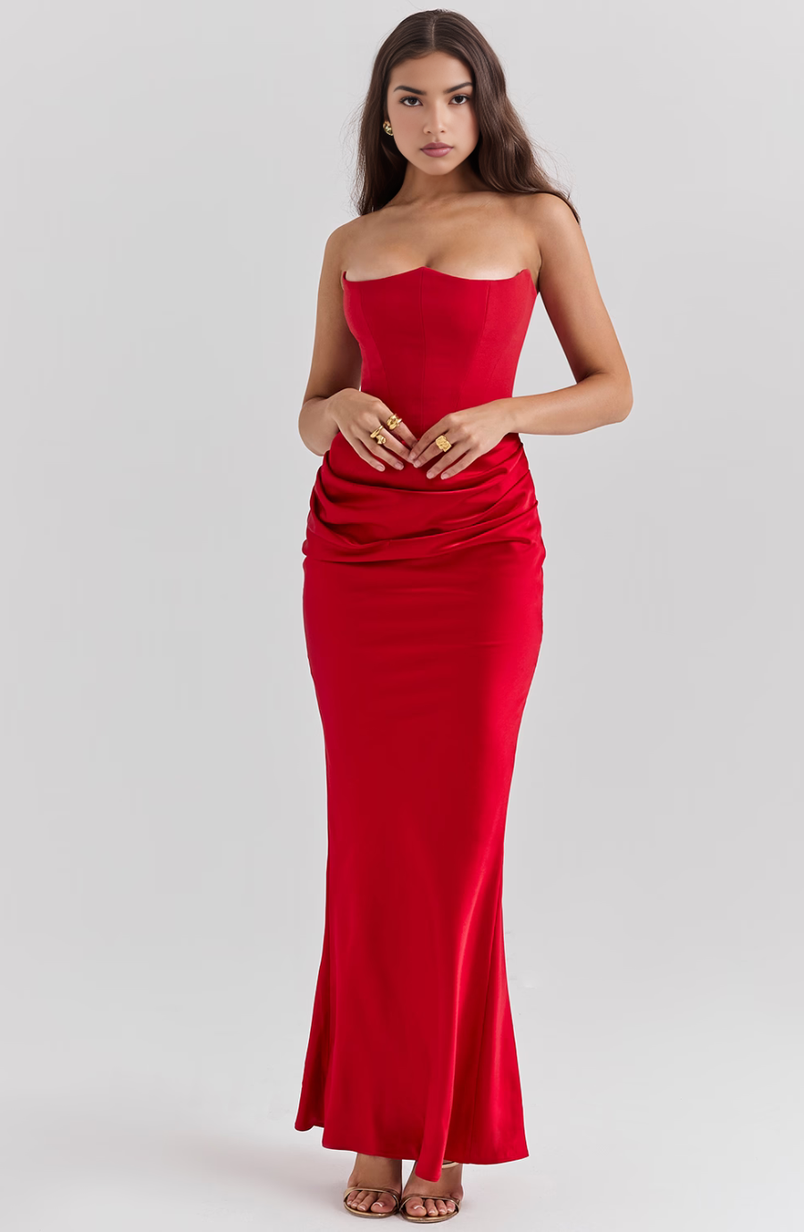 Draped women's party dress, perfect as a strapless evening wear.