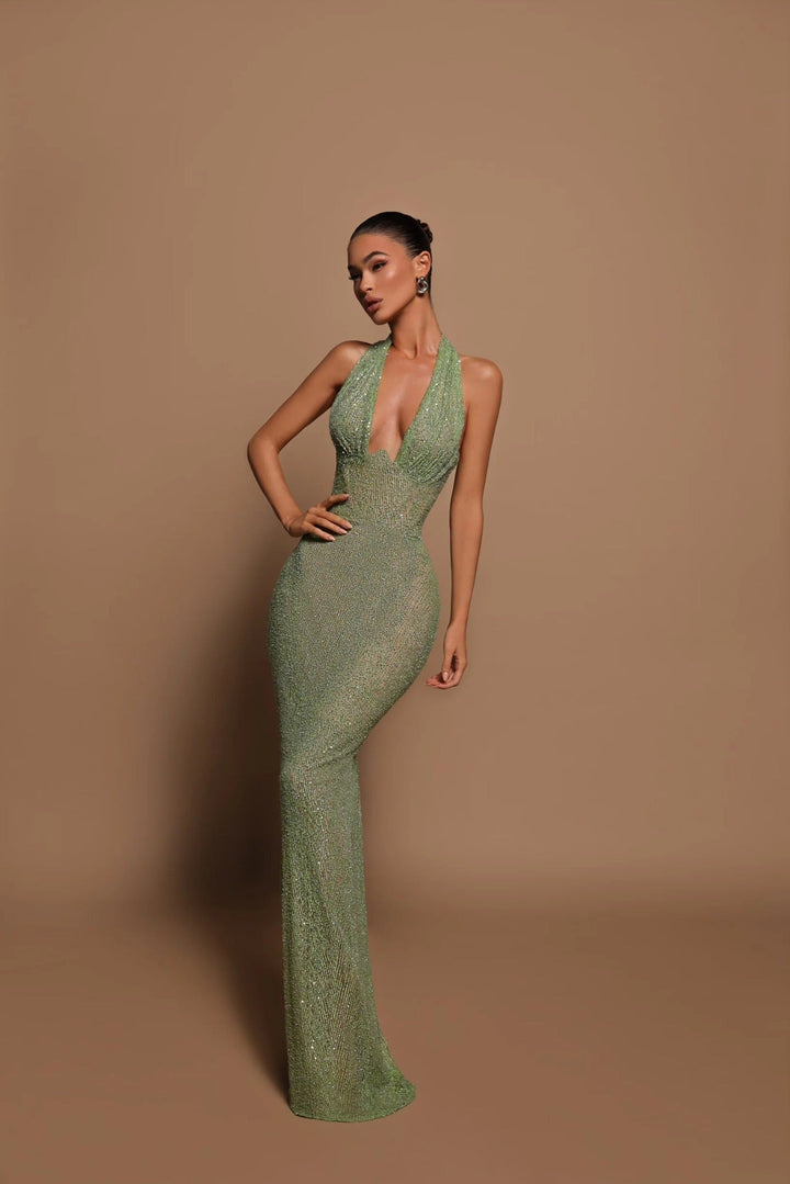Women's emerald evening gown, a long sleeve maxi dress ideal for parties, formal events & special occasions.