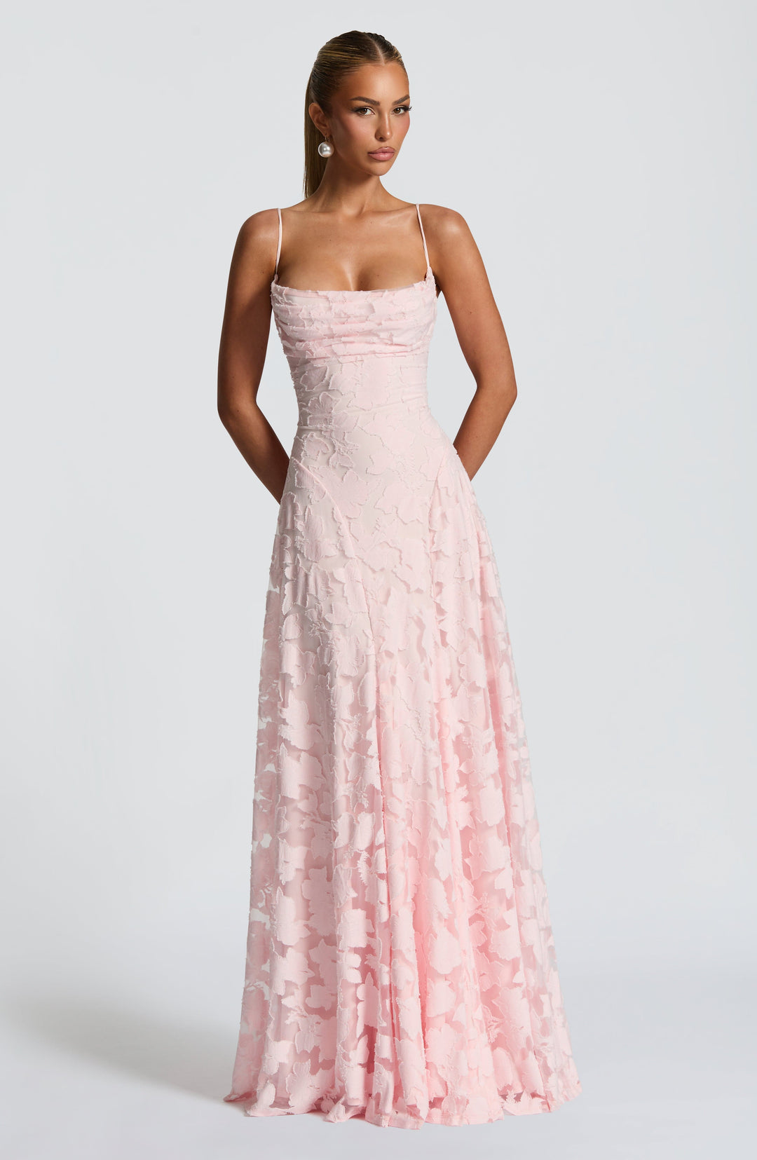 Beautiful women's floral summer maxi dress, designed with an elegant waterfall neckline and lace-up back.