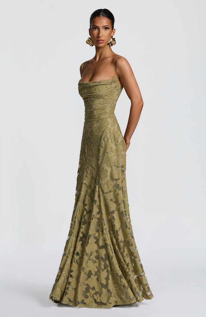 Spring fashion: women's sleeveless floral maxi dress, waterfall neckline, and chic lace-up back detail.