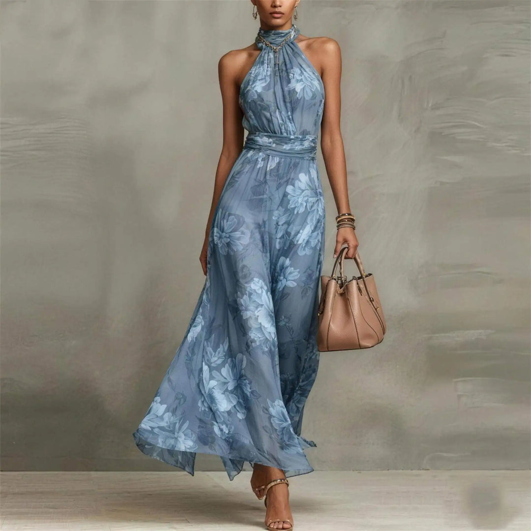 Elegant women's floral maxi halter dress, a stunning choice for wedding guests, formal occasions, or evening wear.
