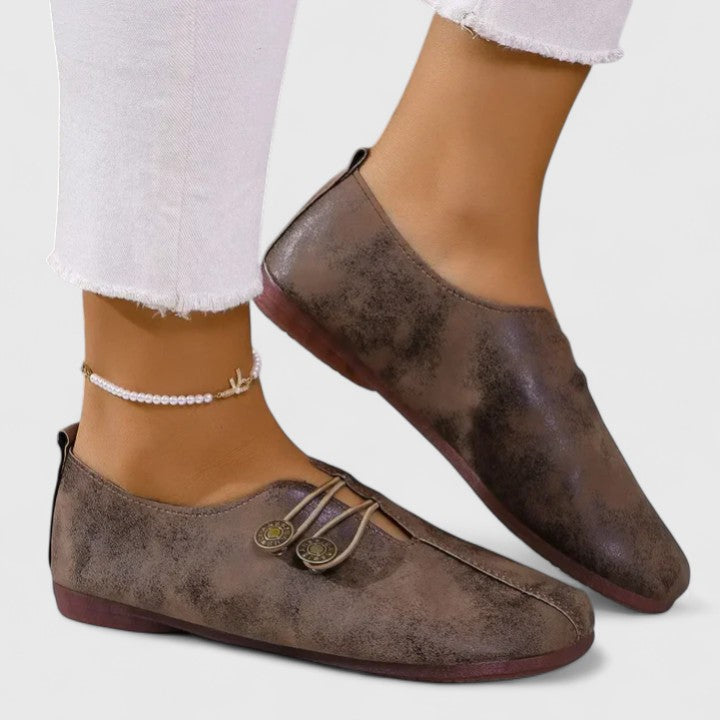 Women's elegant foldable loafers. Comfortable slip-on travel shoes with elastic button closure & padded insole.